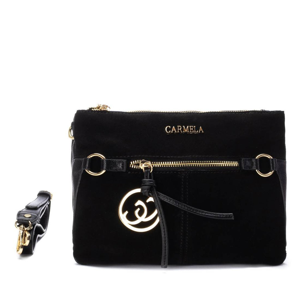 Carmela black suede crossbody handbag