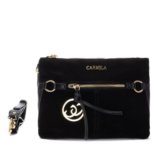 Carmela black suede crossbody handbag