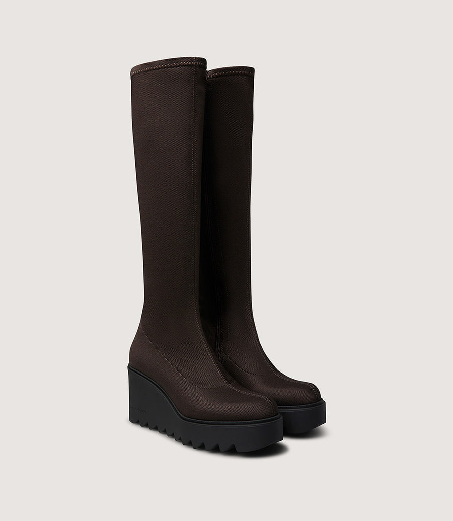 Marco Moreo brown knee high wedge boots with stud detail