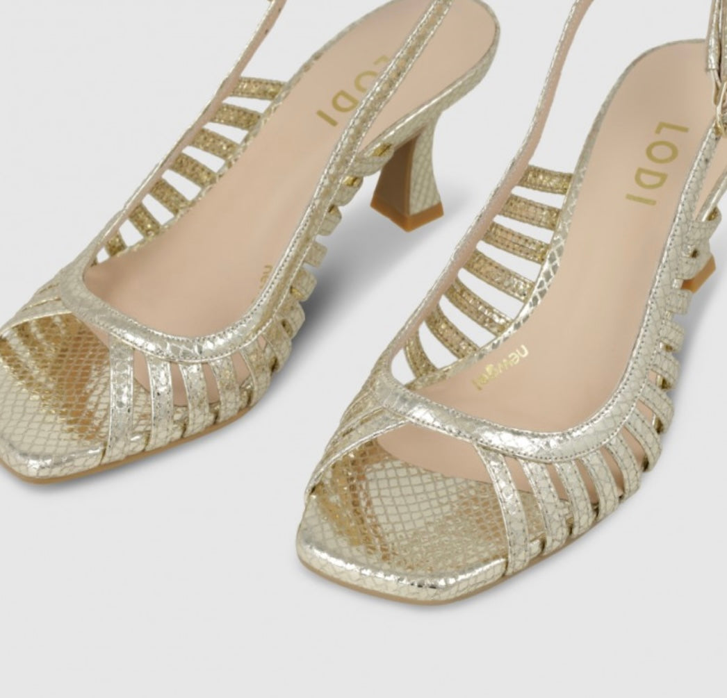 Lodi peep toe sling back gold sandals