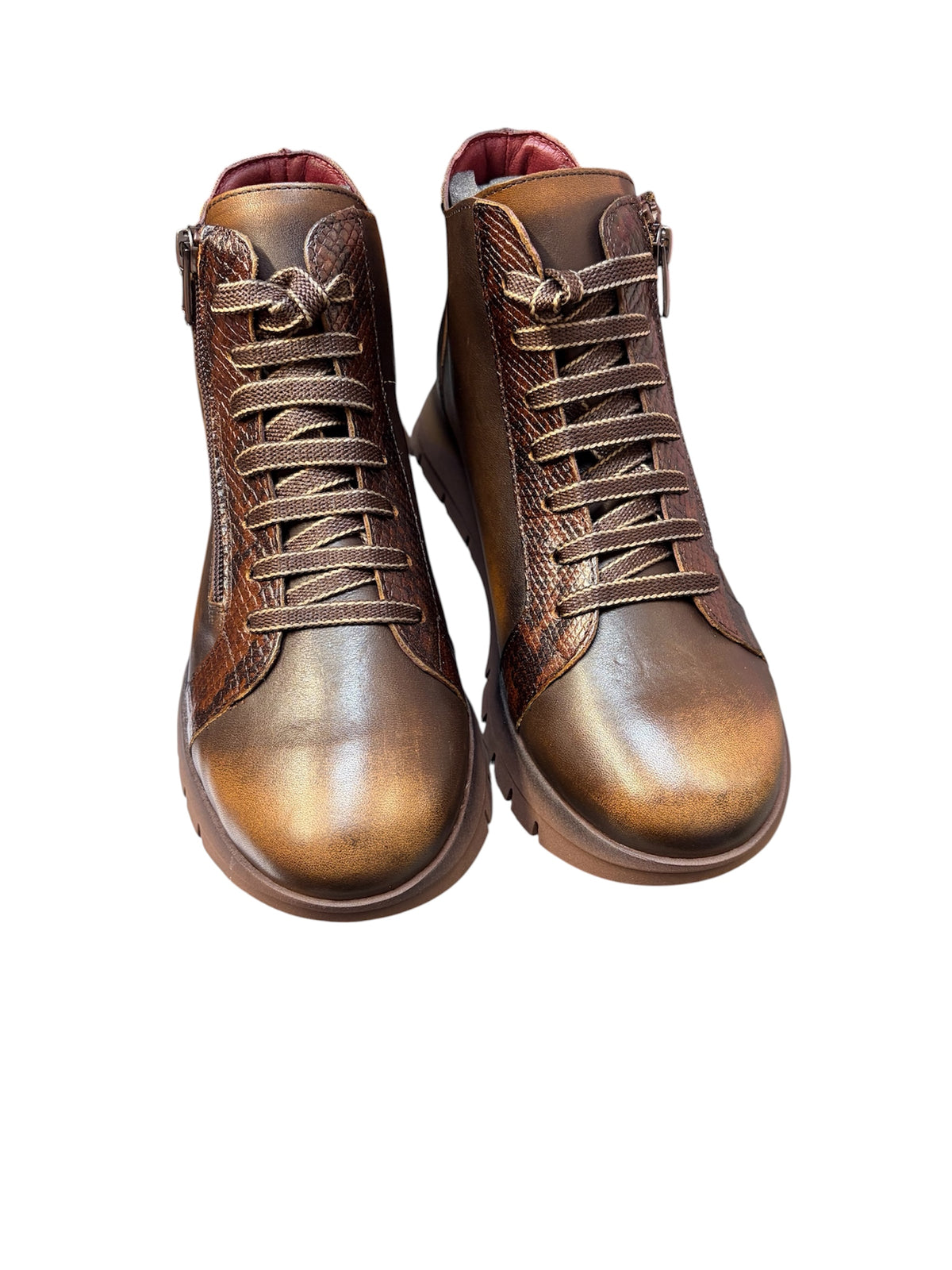 Jose Saenz Tan & Brown Leather Zip Ankle Boot