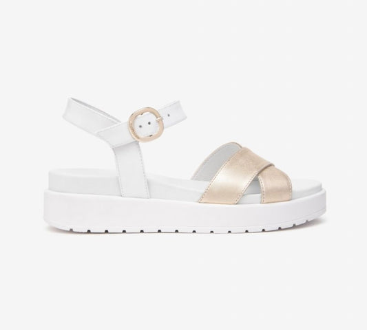 NeroGiardini white and gold leather platform sandals