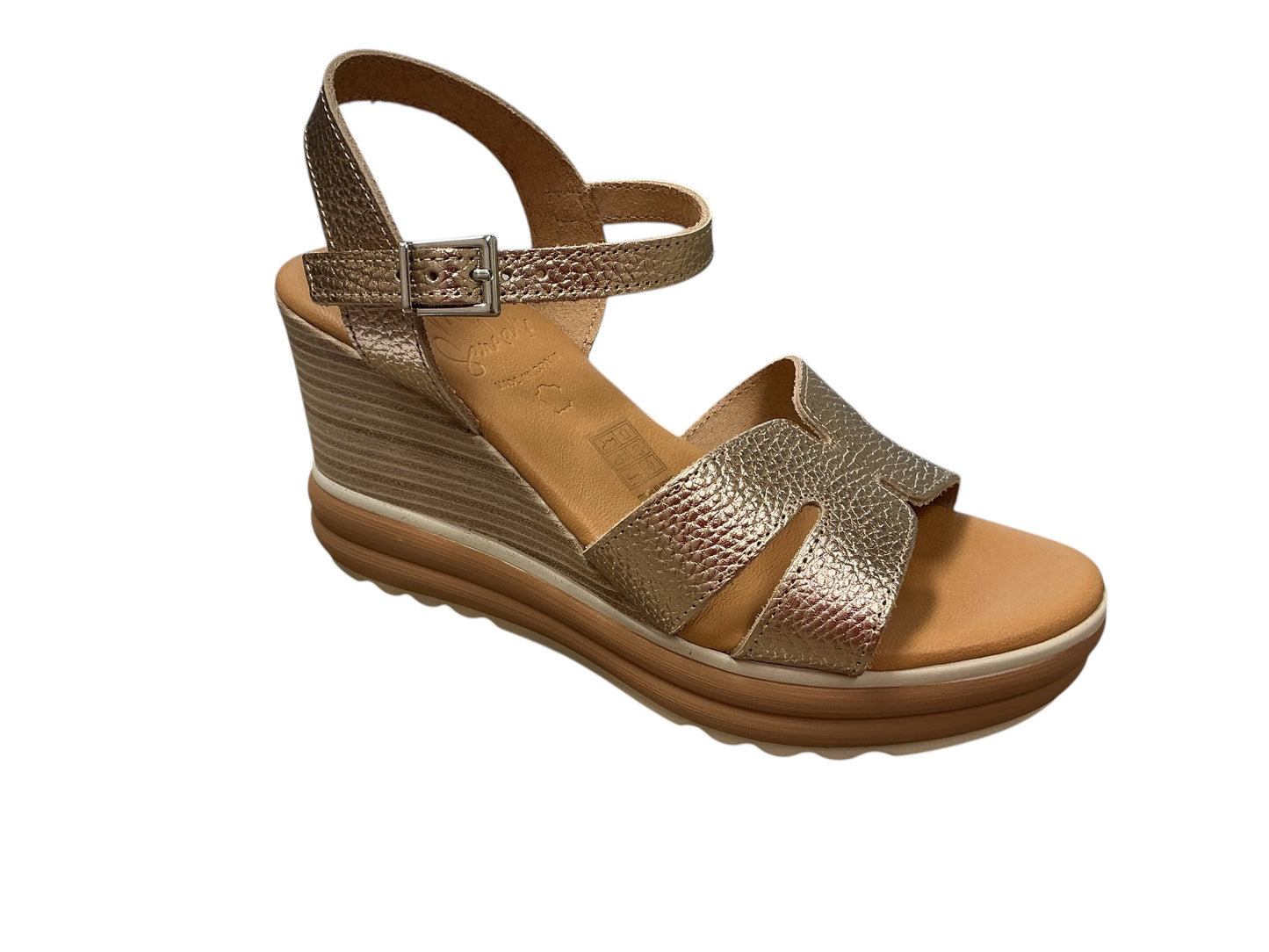 Oh My Sandals gold leather wedge sandals