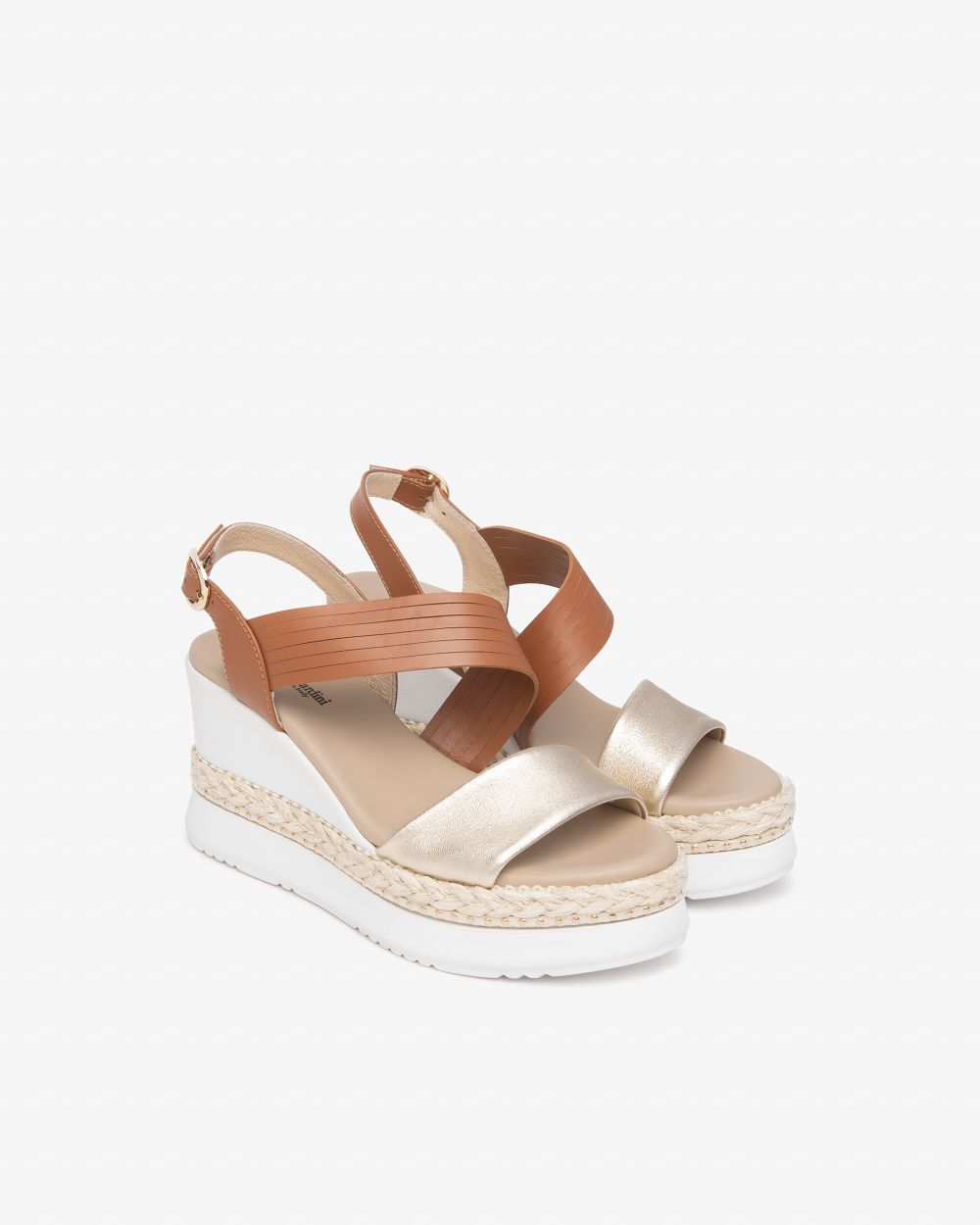 Nerogiardini tan and gold leather wedge sandal