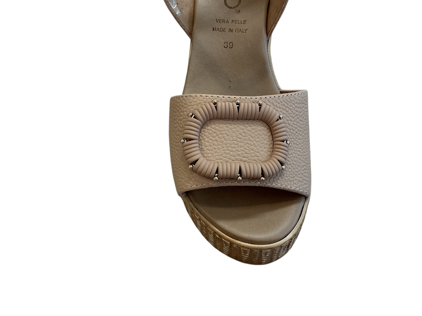 Repo beige wedge leather sandal with faux raffia effect - Melissakshoes