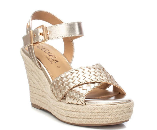 Carmela gold leather wedge sandals