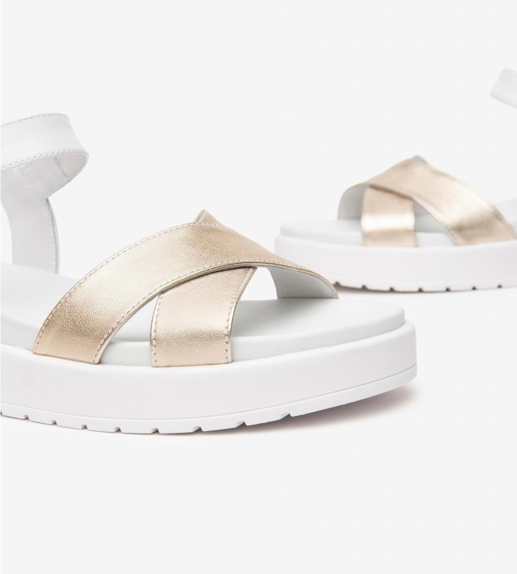 NeroGiardini white and gold leather platform sandals