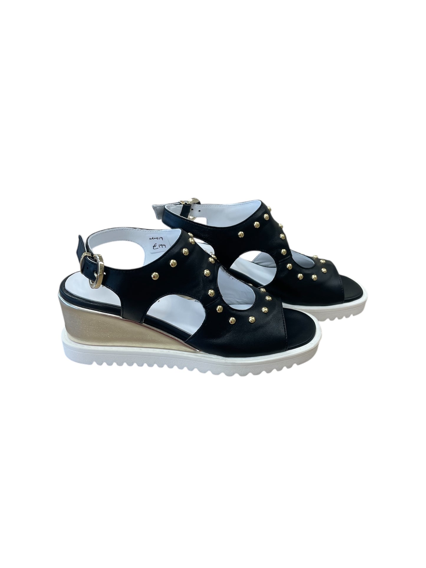 Marco moreo black leather wedge sandals