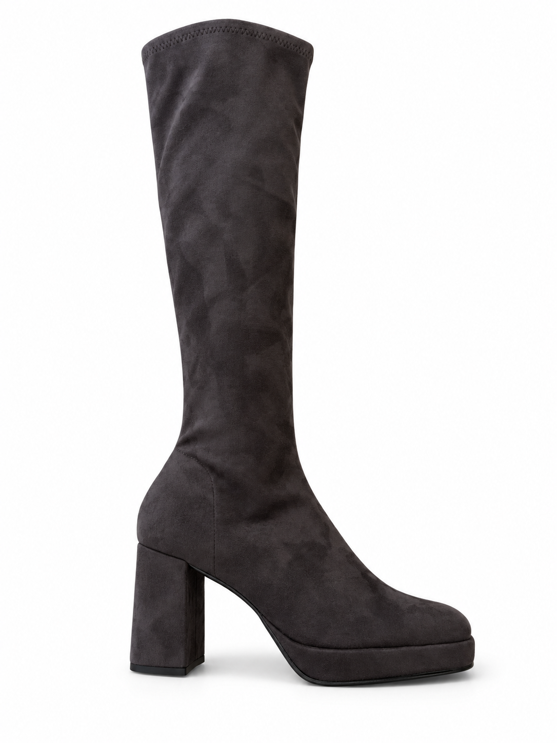 Miss elastic brown stretch suede platform knee highs