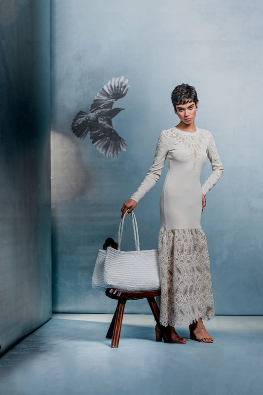 ALẼO Ivory woven leather shopper