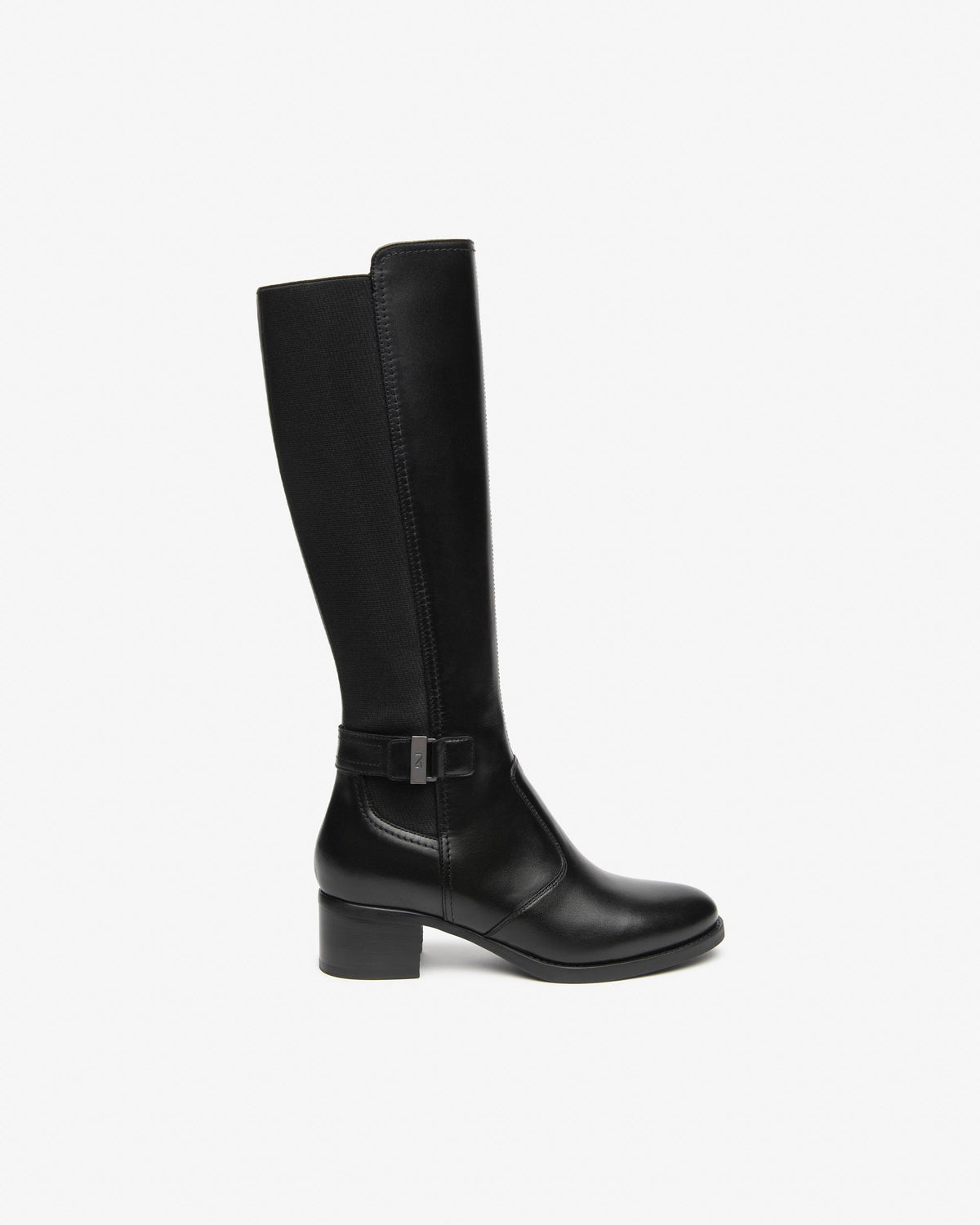NeroGiardini black leather and fabric knee high boots