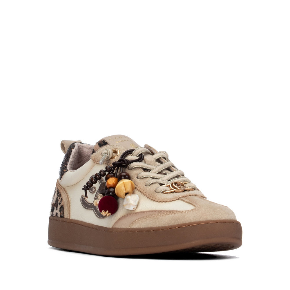 Carmela cream leather and suede sneakers