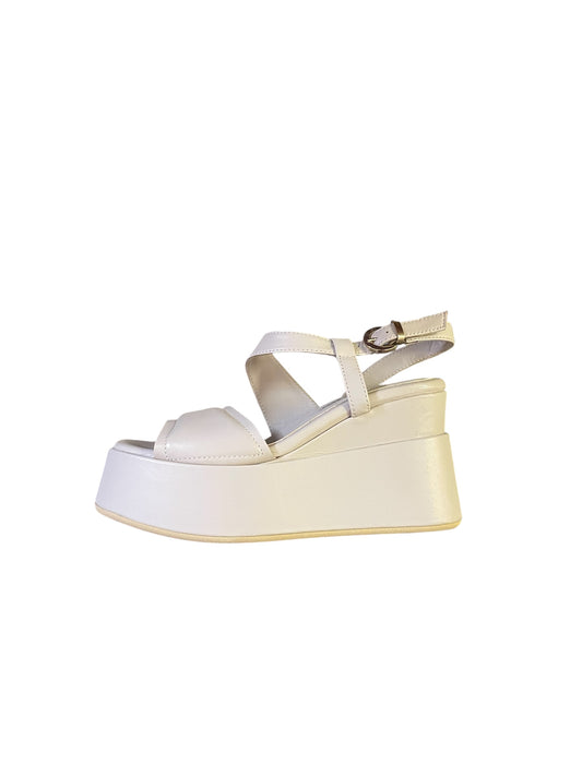 Marco Moreo beige leather platform wedge sandals