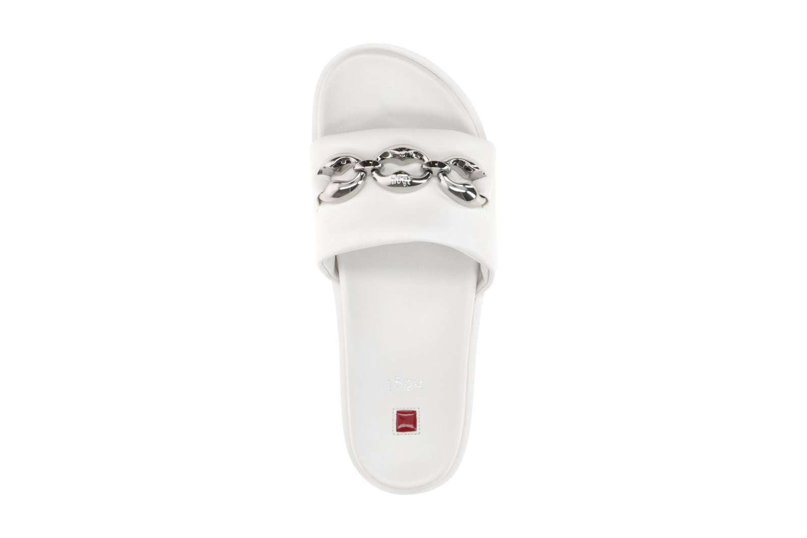 Hōgl white leather slides with silver chain detailing - Melissakshoes