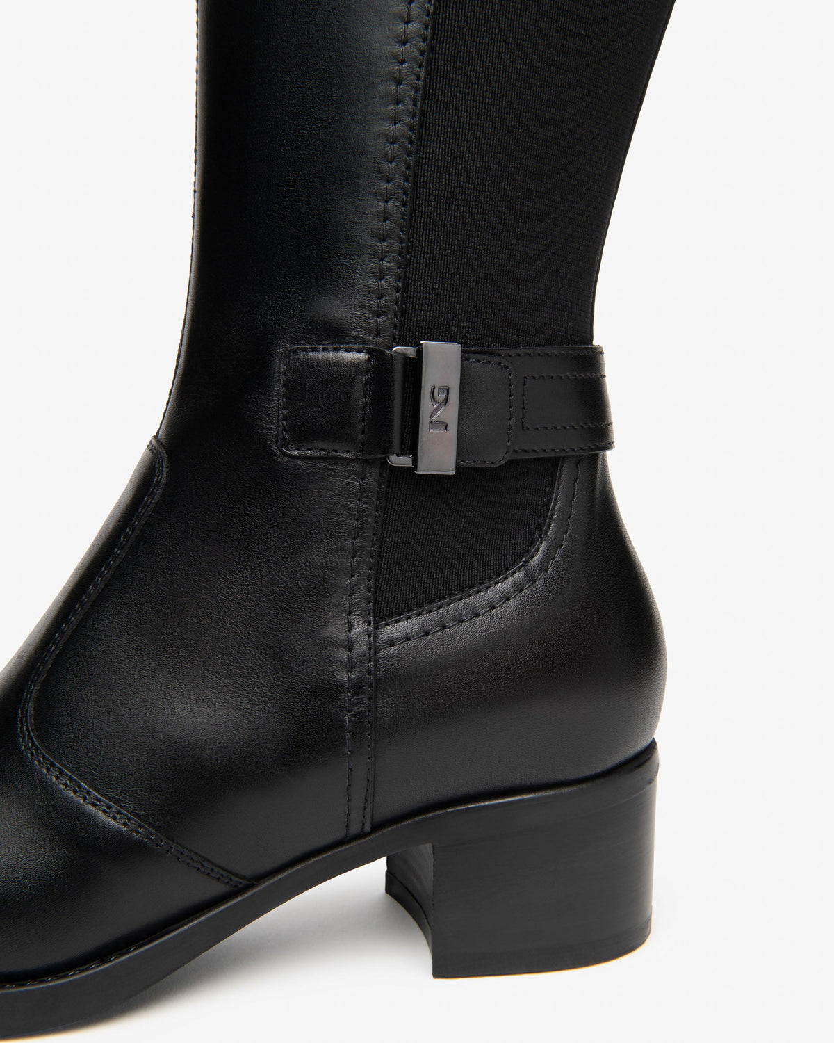 NeroGiardini black leather and fabric knee high boots
