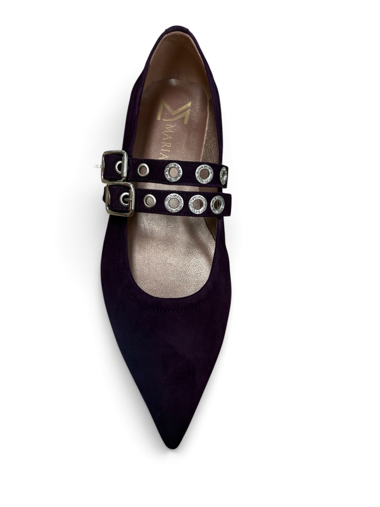 Marian aubergine suede Mary Jane ballerinas