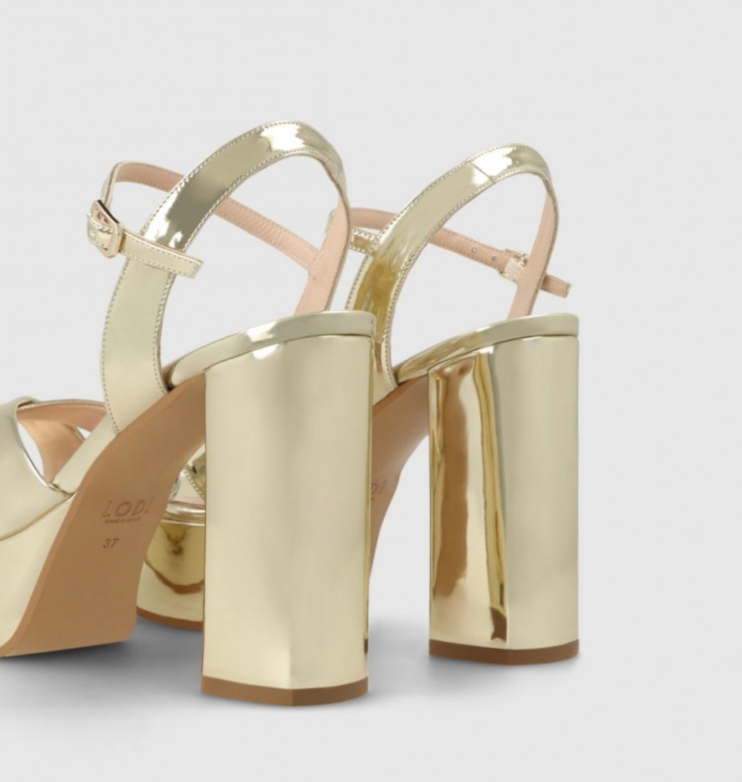 Lodi gold leather mirror effect platform sandal