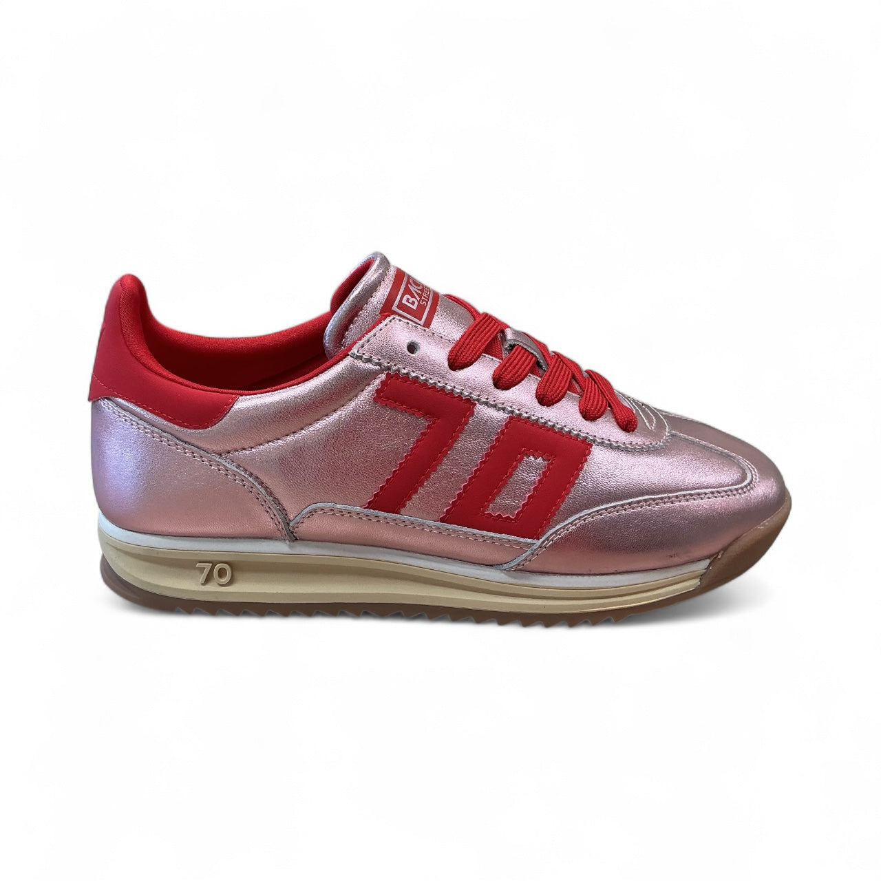 Back 70 metallic pink & red wedge sneaker