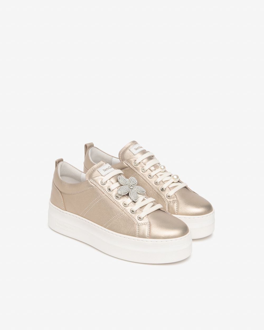 NeroGiardini gold leather platform sneakers - Melissakshoes