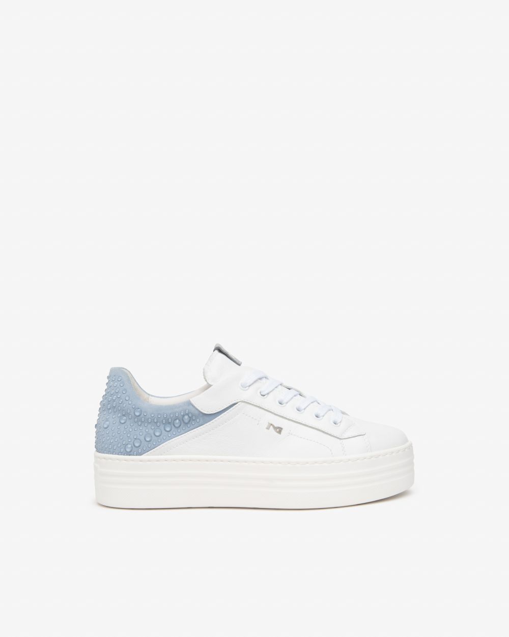NeroGiardini white and blue leather and suede platform sneaker - Melissakshoes