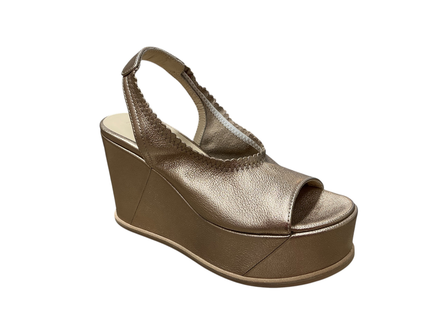 Marco Moreo metallic gold leather platform wedge slingback sandal