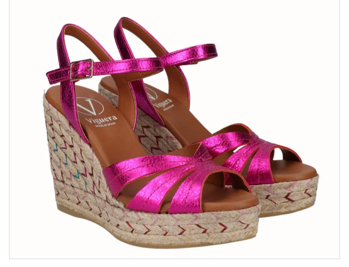 Viguera pink metallic wedge espadrille