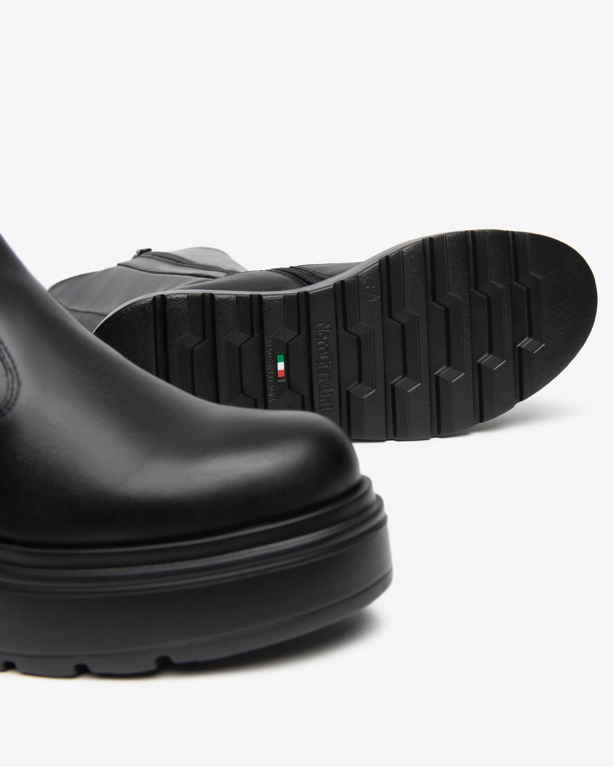 NeroGiardini black leather wedge knee highs