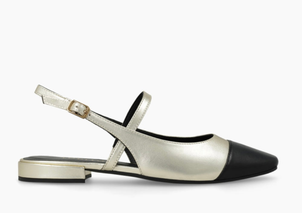 Lodi gold and black leather slingback ballerina flats
