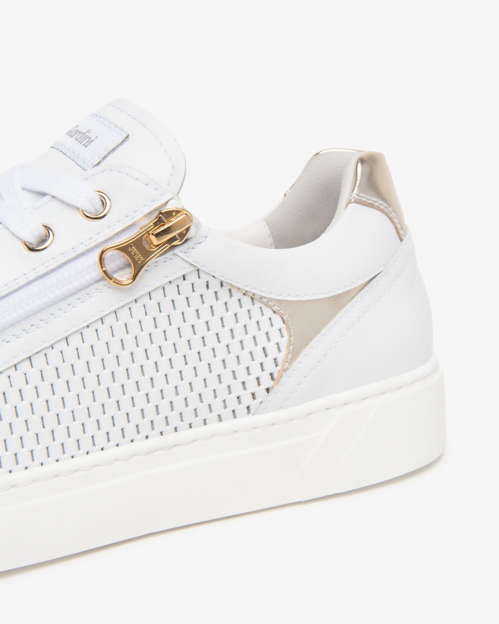 NeroGiardini white and gold leather sneakers with zip detail - Melissakshoes