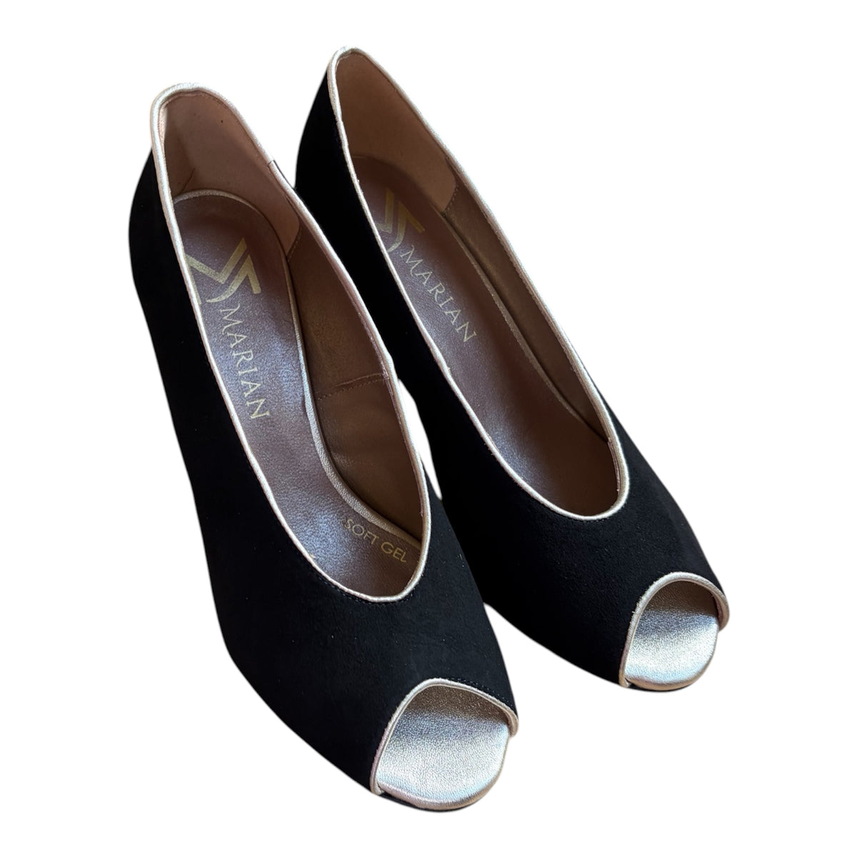 Marian Black suede Peep-Toe Court Shoes with Metallic Trim