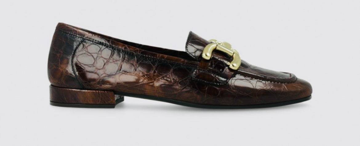 Lodi brown leather embossed loafers