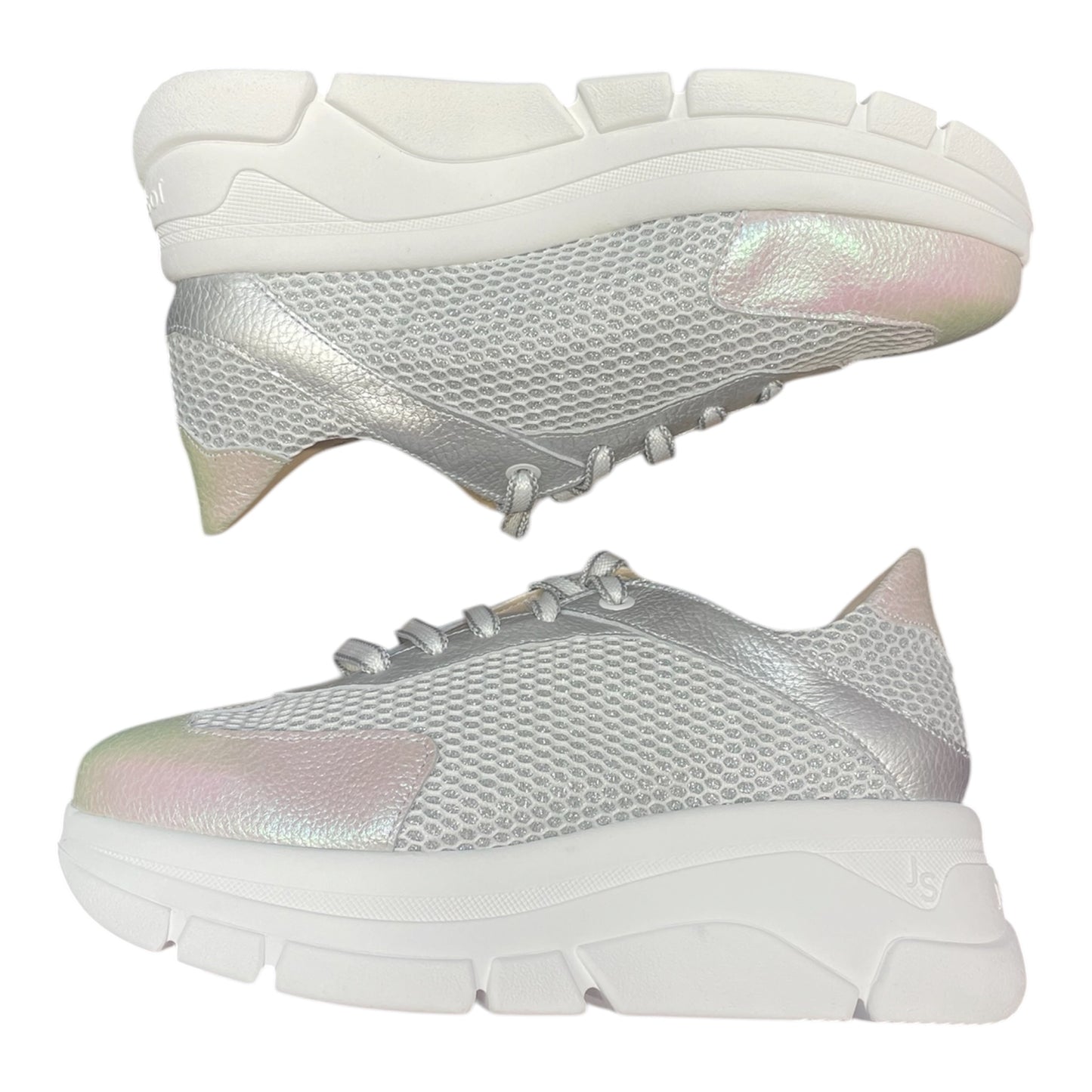 Jose Saenz silver leather and mesh platform wedge sneakers