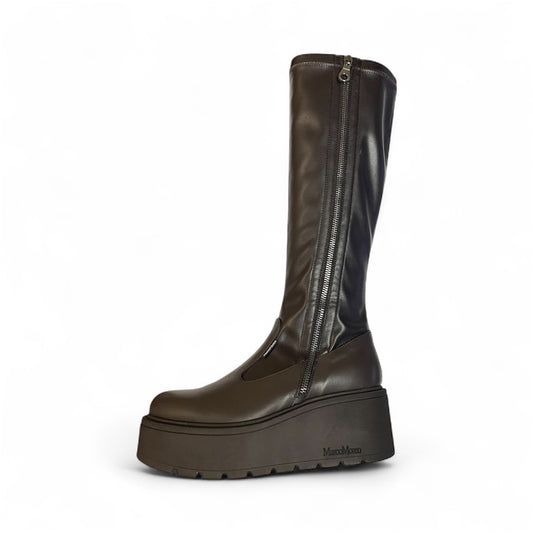 Marco Moreo brown leather platform knee high boots