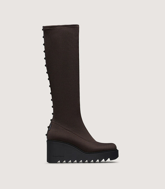 Marco Moreo brown knee high wedge boots with stud detail