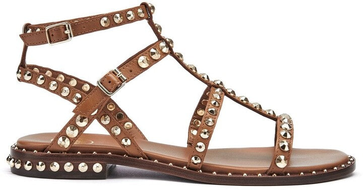 ASH precious tan leather gladiator sandal with gold studded detail