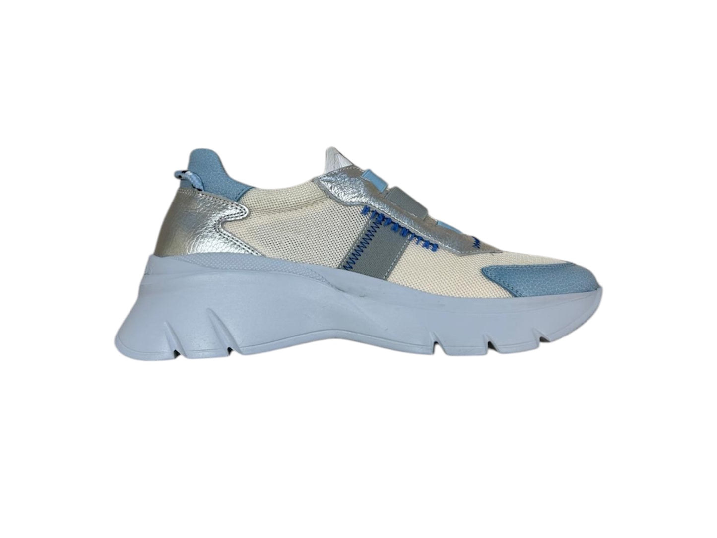 Hispanitas blue and silver leather platform sneaker