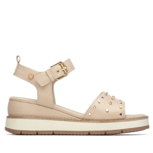 Carmela beige leather wedge sandals