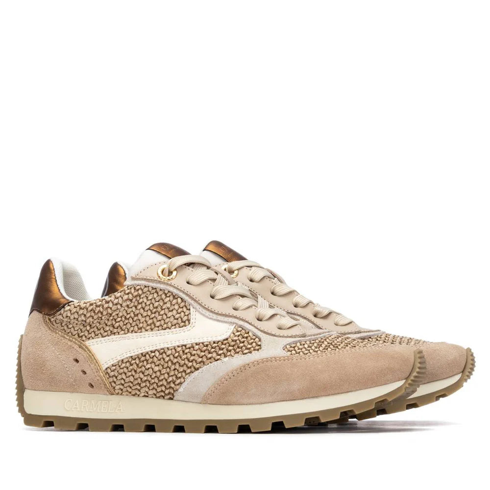 Carmela beige suede and raffia sneakers