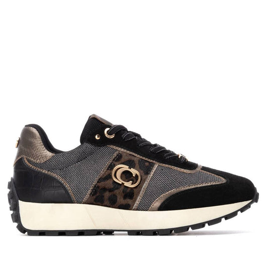 Carmela black and metallic leather and suede sneakers