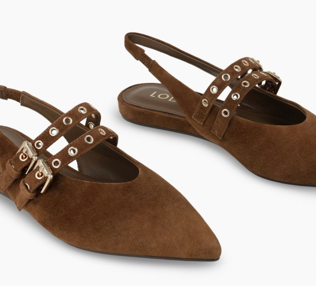 Lodi brown suede slingback ballerina