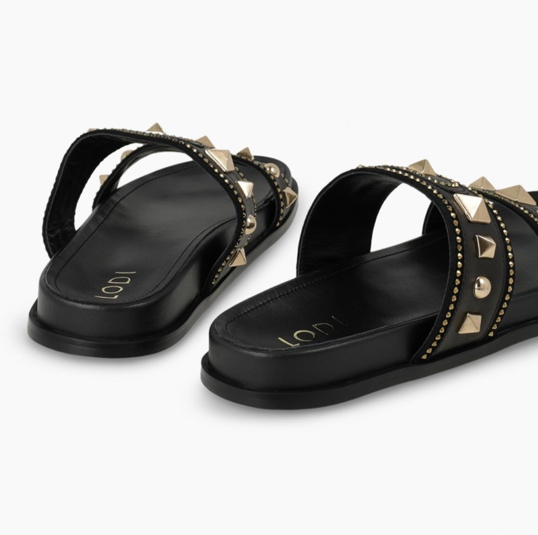 Lodi black leather sandals with gold detailing - Melissakshoes
