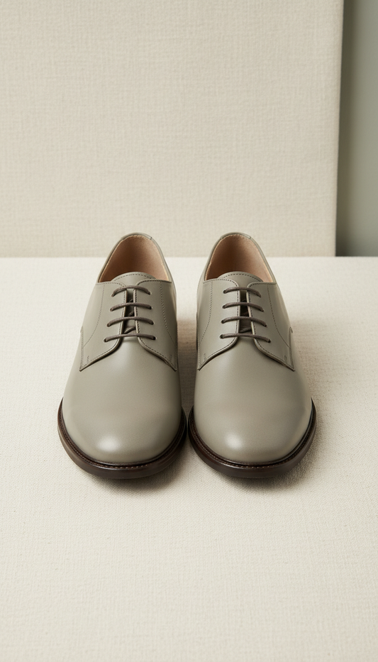 Sage Grey Leather Lace-Up Oxford
