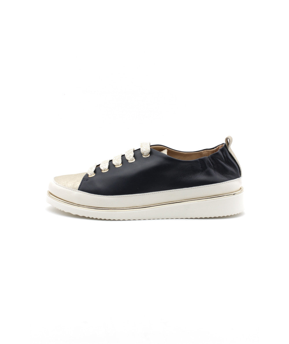 XSA navy , white and gold leather platform sneakers
