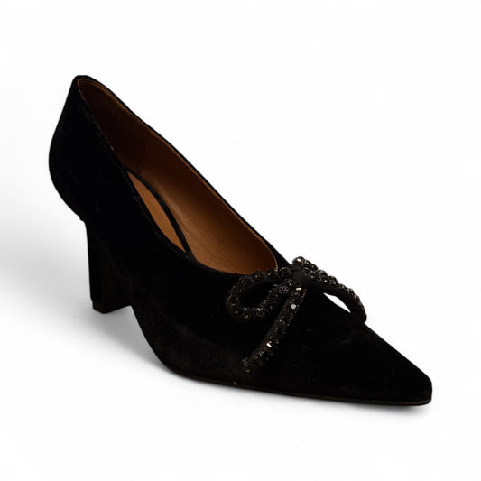 Marian black velvet shoes with beaded bow