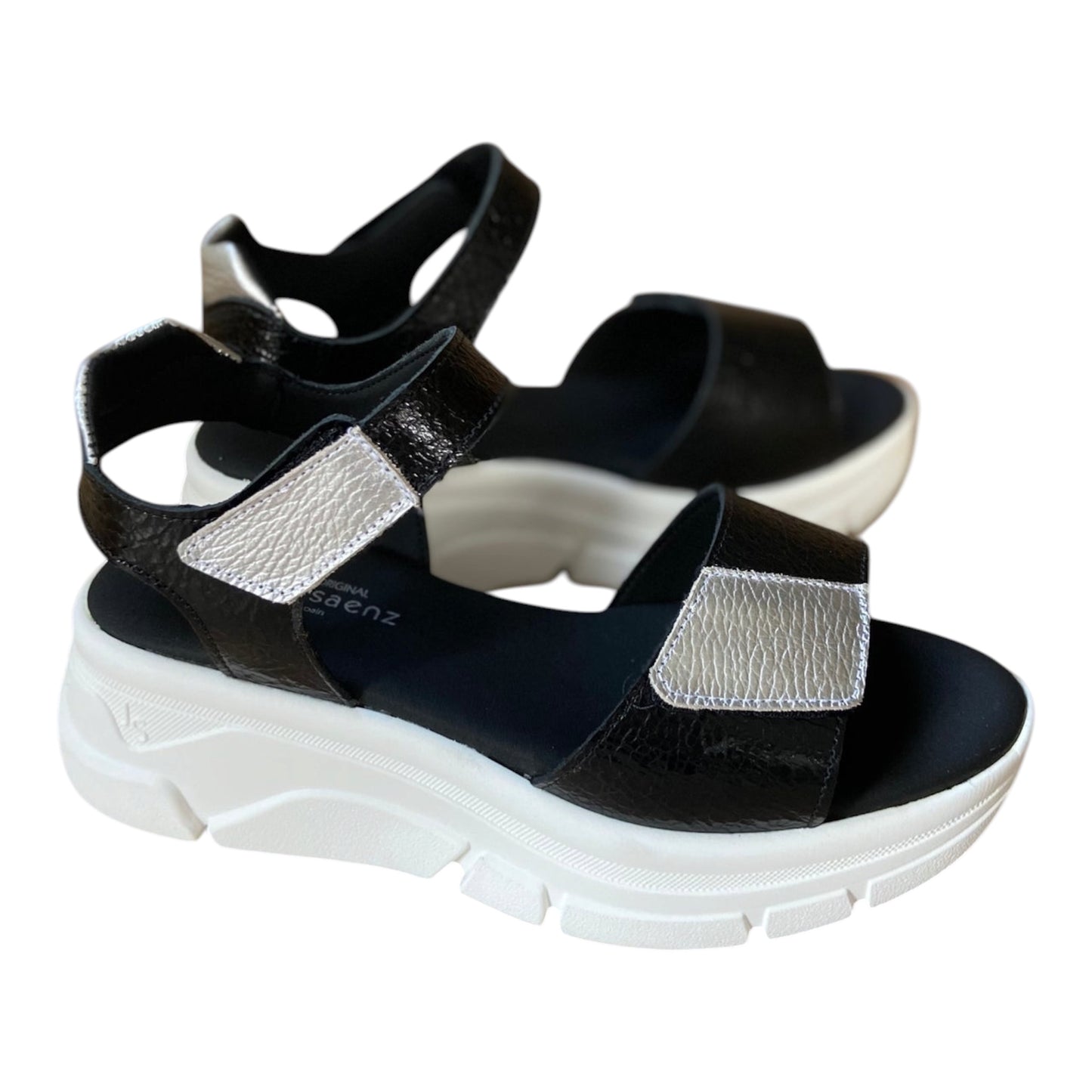 Jose Saenz black and silver platform sandals