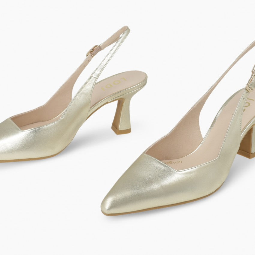 Lodi gold leather slingback court shoes - Melissakshoes