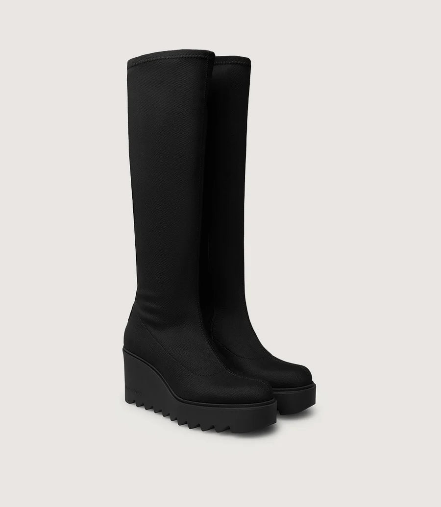 Marco Moreo black knee high stretch with wedge  boots with stud detail