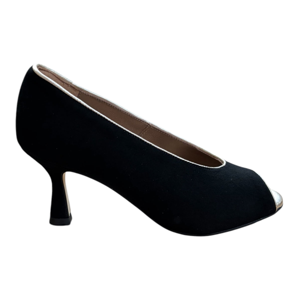 Marian Black suede Peep-Toe Court Shoes with Metallic Trim