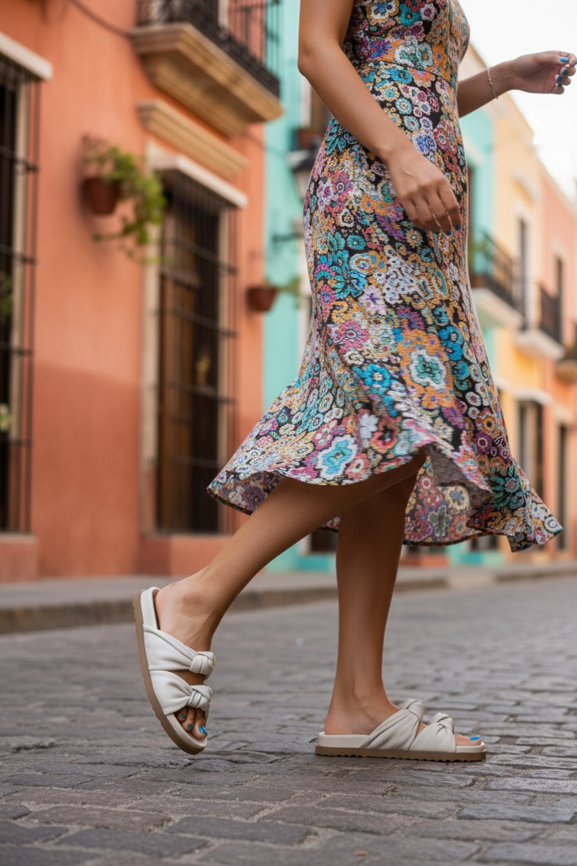 Repo cream leather slide with knot detail