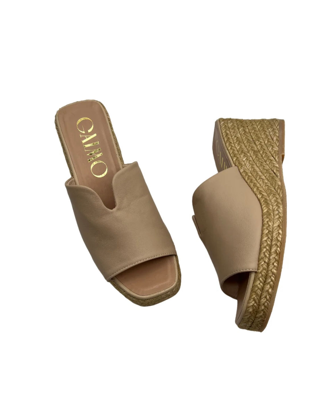 Gaimo beige leather slip on wedge sandals